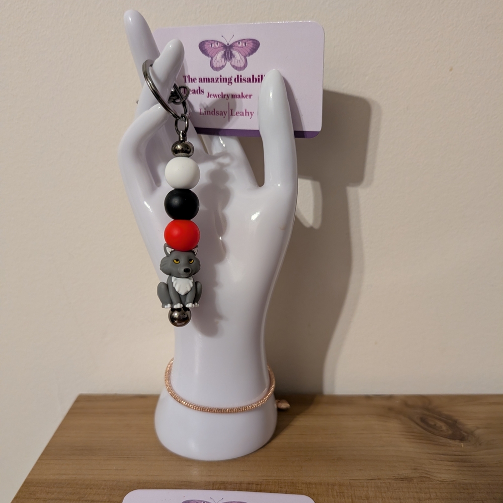 Cat Keychain with Beads